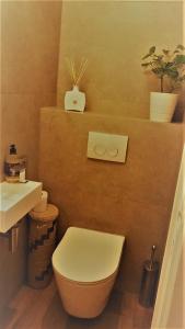 een badkamer met een toilet en een wastafel bij Maison Rebelle in Oostende