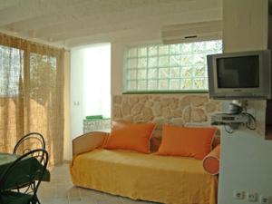 a living room with a couch and a flat screen tv at Apartments Stari Pavle in Brela