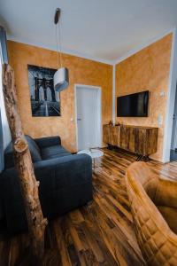 salon z kanapą i telewizorem w obiekcie Design-Appartement Steyr w mieście Steyr +4 zdjęcia