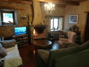 Toral de Merayo的住宿－Las 3 Negrillas，带沙发和壁炉的客厅