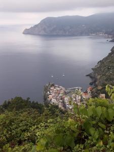 a view of a bay with boats in the water at Camere Francesca in Vernazza