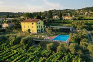 eine Luftansicht auf eine Villa und einen Pool auf einem Weinberg in der Unterkunft Cà Bottrigo in Bardolino