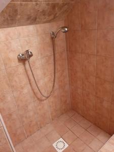 a shower with a hose in a bathroom at Apartmán v centre mesta in Martin