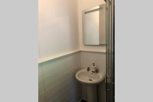 a bathroom with a sink and a mirror at Rooneys @ Ballymagreehan Explore and Unwind in Castlewellan