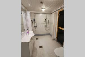 a bathroom with a shower and a sink and a toilet at Arctic Circle Tranquillity in Rovaniemi