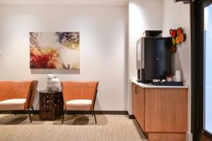 a living room with two chairs and a tv at Harmony Medical Suites ChinaTown in Boston