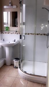 La salle de bains est pourvue d'une douche et d'un lavabo. dans l'établissement Belfast House, à Cookstown