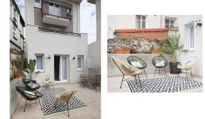 two pictures of a patio with chairs and a building at Apartamento de diseño en el Sardinero in Santander