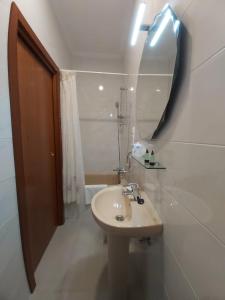 聖塞巴斯提安的住宿－羅雷亞旅館，一间带水槽和镜子的浴室