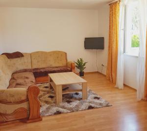 a living room with a couch and a table at Apartman Lukić in Korenica