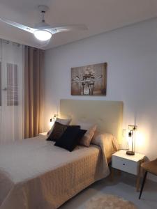 - une chambre avec un grand lit et 2 oreillers dans l'établissement lovely apart 3 minutes to the beach, à Torrevieja