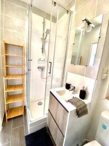 a bathroom with a shower and a sink at 6- Appartement de 2 pièces refait à neuf en centre ville in Dieppe