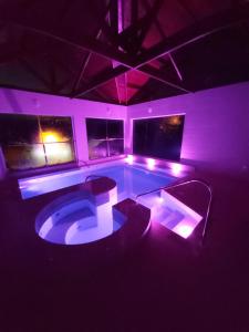a swimming pool with purple lights in a room at Pousada Winterhaus in Monte Verde