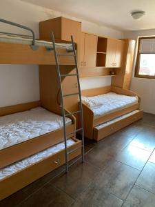 a room with two bunk beds in a dorm room at Travellers' Haven in Bled
