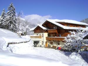 een huis bedekt met sneeuw voor de deur bij Wandlehenhof in Grossarl