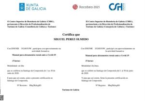 Certifikát, ocenenie alebo iný dokument vystavený v ubytovaní Casa de Labranza A Rega
