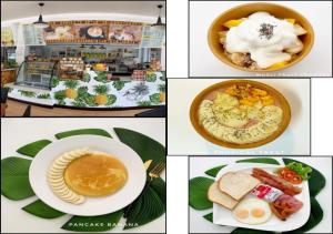 un collage de cuatro fotos de alimentos para el desayuno en Pranee Amata, en Ko Tao