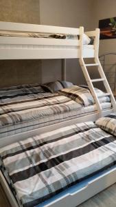 Bunk bed o mga bunk bed sa kuwarto sa Ferienhaus „Strandhafer“