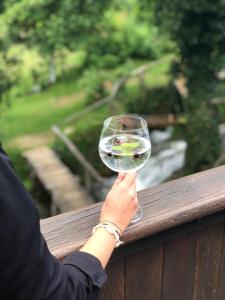 a person holding up a glass of wine at Guesthouse Slovin Unique - Rastoke in Slunj