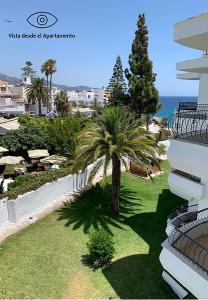 a palm tree in a yard next to a building at Acapulco playa Nerja 407 planta superior in Nerja