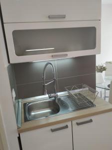 eine Küche mit einer Spüle und einem Wasserhahn in der Unterkunft Apartman Viola Mareda in Novigrad Istria