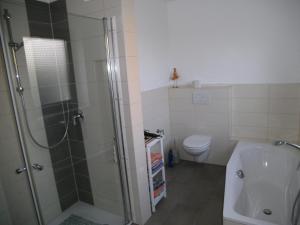 a bathroom with a shower and a toilet at Ferienhaus Kettler II in Muhr amSee +9 photos