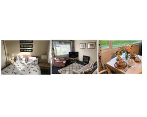 a collage of three pictures of a living room at Villa 7 Lanteglos, Camelford, Cornwall in Camelford