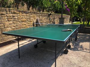 a green ping pong table in front of a stone wall at Apartment Vrenjak in Portorož