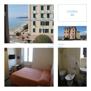 two pictures of a hotel room with a bed and a bathroom at Hotel Bianca Maria in Varazze