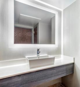 ein Badezimmer mit einem weißen Waschbecken und einem Spiegel in der Unterkunft Holiday Inn Lafayette-City Centre, an IHG Hotel in Lafayette