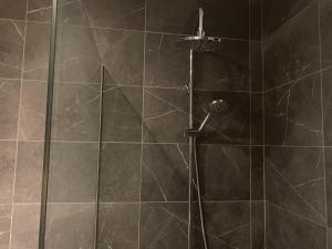 a shower with a shower head in a bathroom at Luxury Lavender in Larnaca