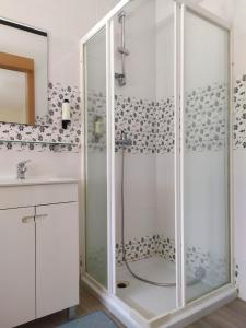 a bathroom with a shower and a sink at Casa da Rota dos Moinhos in Lousã