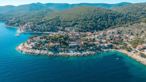 an aerial view of a small island in the water at Apartmani Zalaz sunca in Blato +48 photos