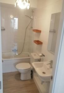 Baño blanco con aseo y lavamanos en Apartamento en el Rastro, en Madrid