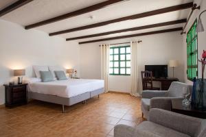 a bedroom with a bed and a couch and a tv at Casas Heddy, Well-being Resort in Puerto del Carmen