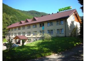a hotel with a large building on a lawn at Hotel Janina in Rytro