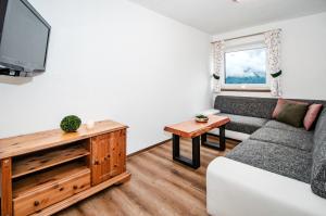 - un salon avec un canapé et une télévision dans l'établissement Apartment Mayerhofer, à Mittersill