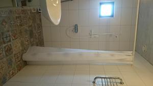 a bathroom with a bath tub and a shower at Branteviks Viste in Brantevik