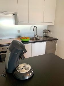 a kitchen with a juicer on a counter at Beach View Five in Blankenberge