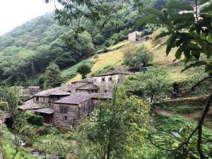 un grupo de edificios en una colina con árboles en Apartamentos Albariño, en Vegadeo