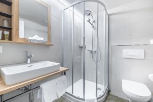 a bathroom with a shower and a sink at Drei Könige in Entlebuch