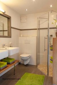 ein Bad mit einem WC, einem Waschbecken und einer Dusche in der Unterkunft Appartement Lara & Lea in Zell am Ziller
