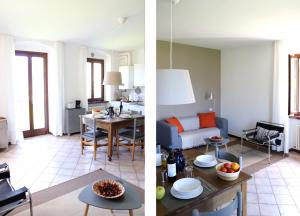 two pictures of a living room and a dining room at Casa San Giacomo 2 in Riva del Garda