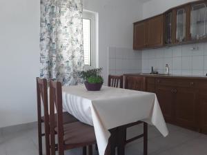 a kitchen with a table with a potted plant on it at VILLA AROMA in Pag