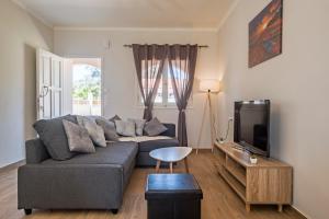 salon z kanapą i telewizorem w obiekcie Villa Veneto Luxury holidays w mieście Melíssia