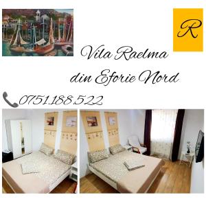 a collage of pictures of a room with two beds at Vila Raelma in Eforie Nord