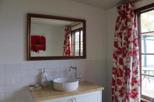 a bathroom with a sink and a mirror at Victoria Cottage in Robe