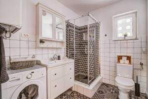 a bathroom with a toilet a sink and a shower at Vacation home Korina in Senj +53 photos