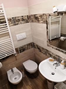 a bathroom with a toilet and a sink at Alla Piazza Vecchia in Scanno +39 photos