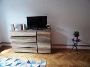 - une télévision sur une commode dans le salon dans l'établissement Apartament Orchidea, à Cracovie